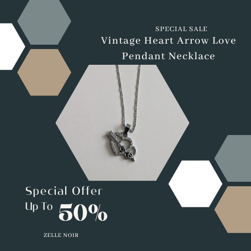 Vintage Love Necklace | Heart Arrow Love Pendant | Zelle Noir LTD